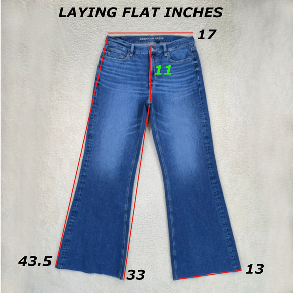 American Eagle Baggy Flare Jeans Women Size 10 Skater Boho Y2K Raw Hem Dark Wash - Picture 3 of 10